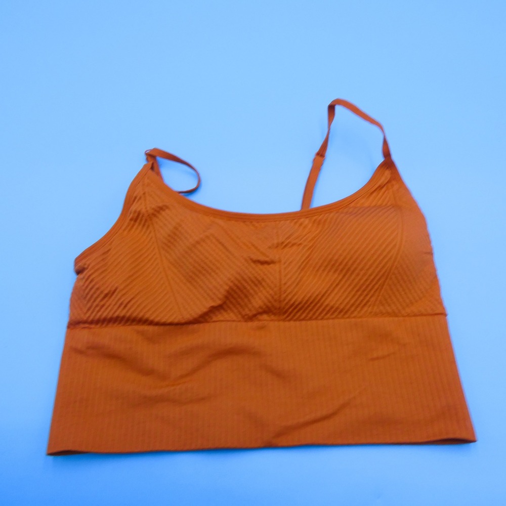 PINK Active Sports Bra Womens Small Seamless Lightly‎ Lined Orange Ribbed Nylon